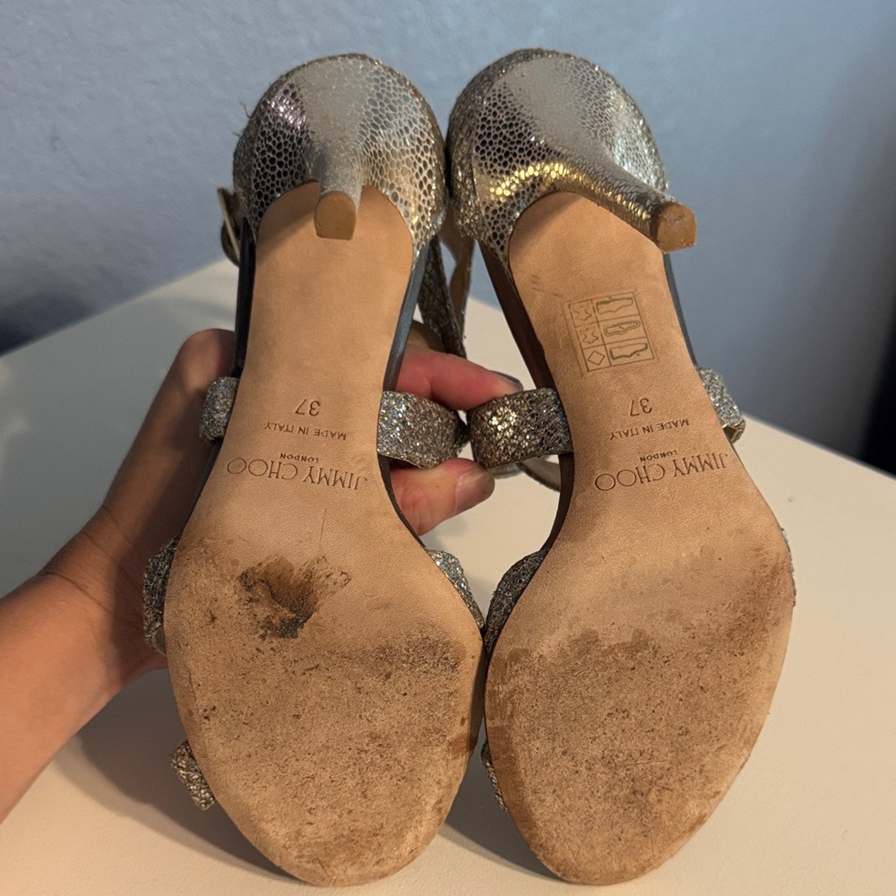 Jimmy Choo Glittering Silver Strappy Heels - Picture 5 of 6
